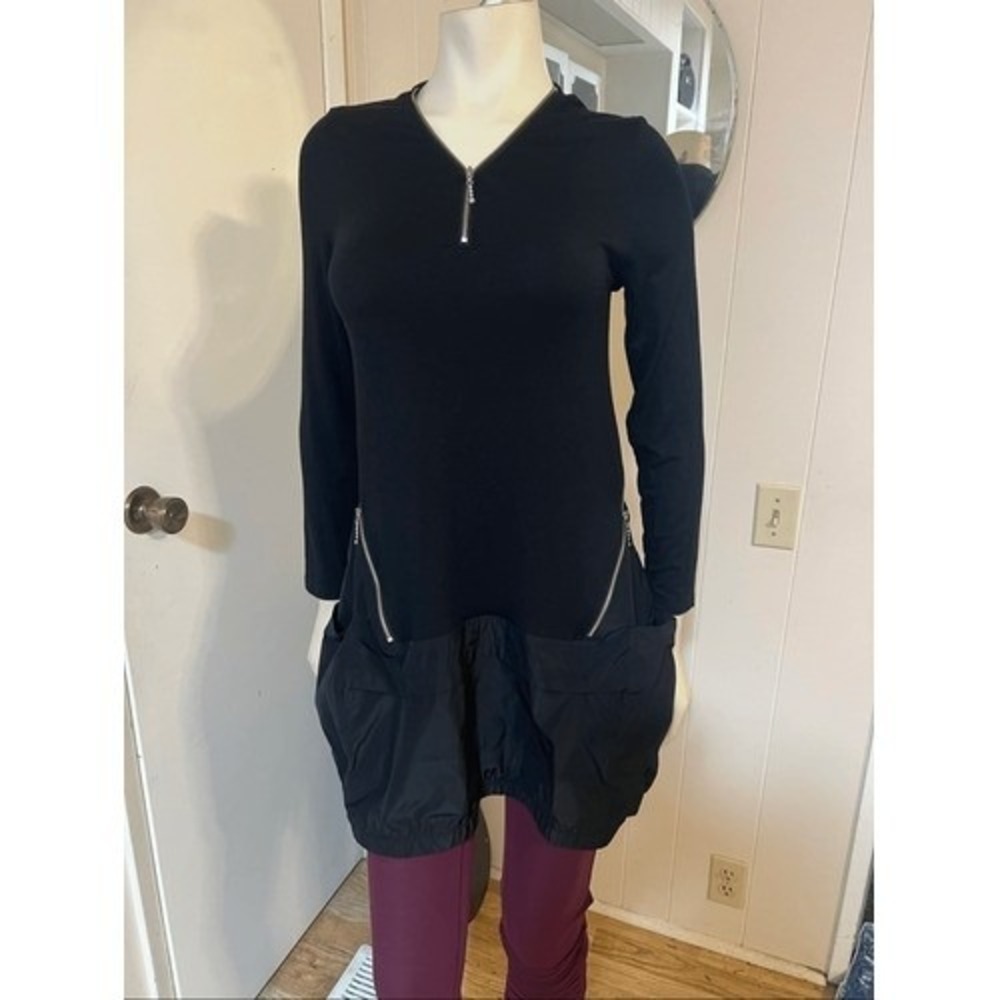 Comfy USA Black Modal Jersey Poly Boho Lagenlook Bubble Hem Sara Tunic Dress Gen